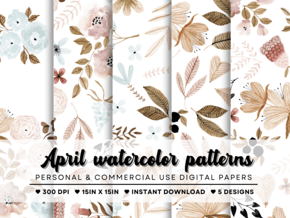 April Watercolor Patterns for Creative Projects