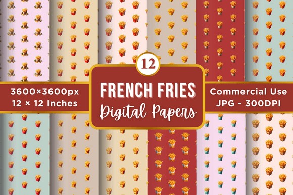 French Fries Digital Paper Patterns for Creative Projects