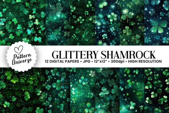 Glittery Shamrock Seamless Patterns for Creative Projects