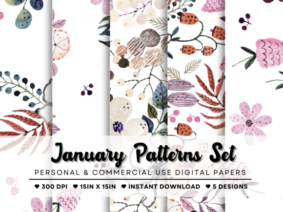 January Patterns Watercolor Set: A Versatile Design Resource for Creative Projects