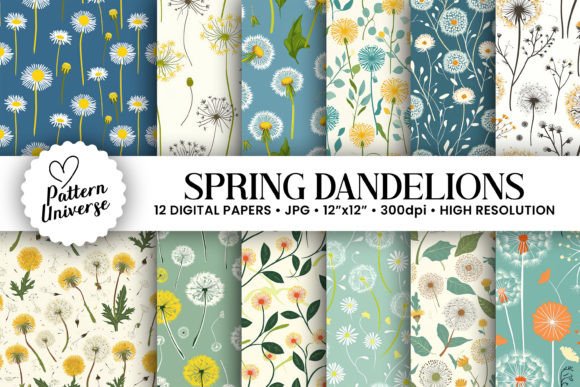 Spring Dandelions Seamless Patterns
