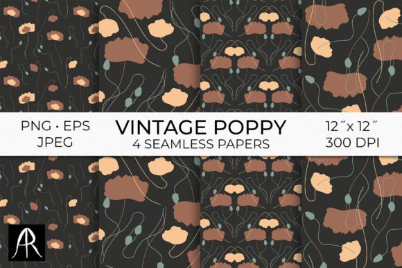 Vintage Poppy Flower Seamless Patterns