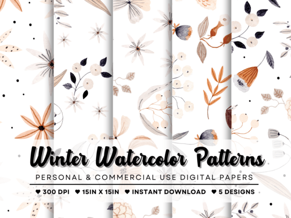 Winter Patterns Watercolor Set: A Versatile Design Resource for Creative Projects